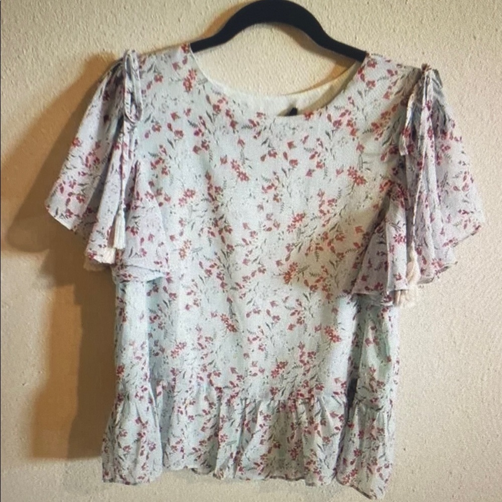 Floral Ruffle Sleeve Women's Top